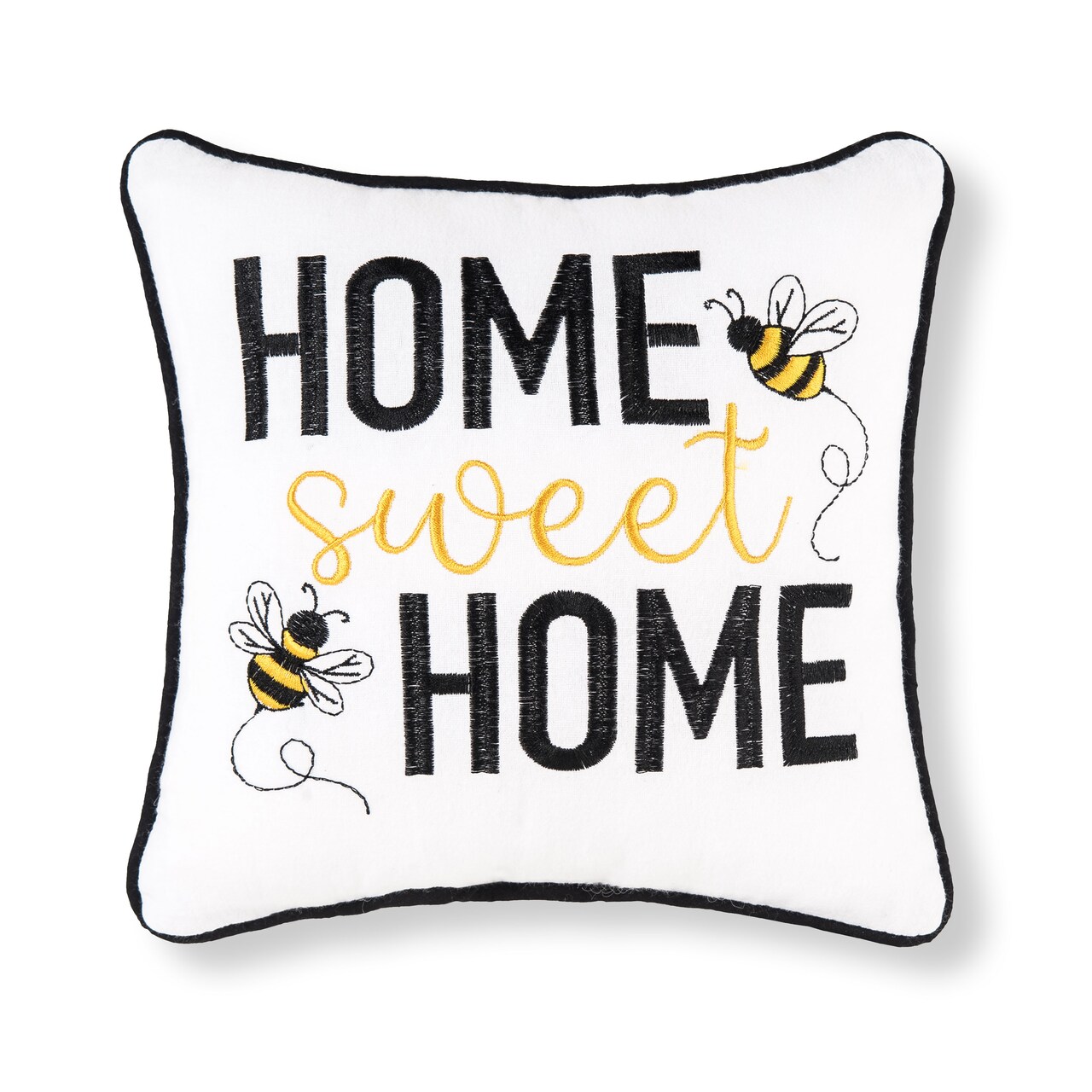 Buzzing Bumble Bees "Home Sweet Home" Embroidered Mini Accent Pillow, 10" x 10"